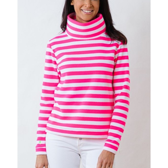 Dudley Stephens Sweaters - Tuckernuck Dudley Stephens Park Slope Turtleneck Striped Fleece Neon Pink White